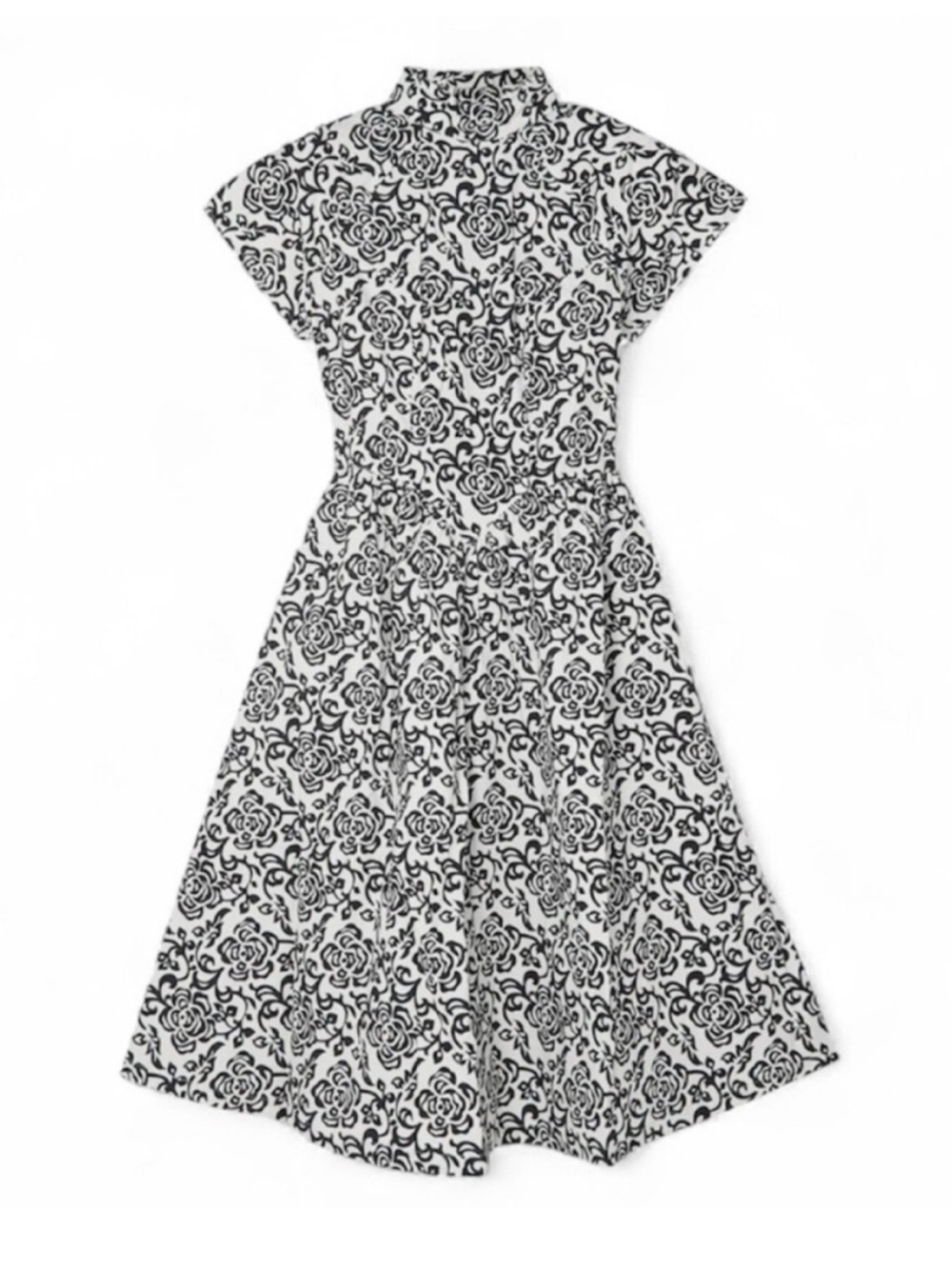 NEW Batsheva  Black & White Floral Fit-and-Flare Dress size 18
